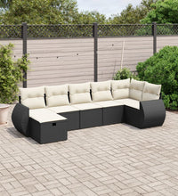 7-tlg. Garten-Sofagarnitur mit Kissen Schwarz Poly Rattan