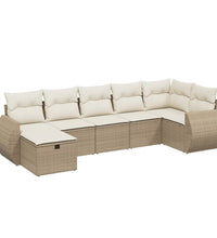 7-tlg. Garten-Sofagarnitur mit Kissen Beige Poly Rattan