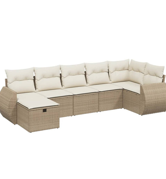 7-tlg. Garten-Sofagarnitur mit Kissen Beige Poly Rattan
