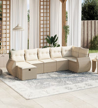 7-tlg. Garten-Sofagarnitur mit Kissen Beige Poly Rattan