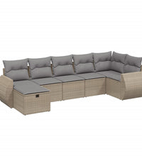 7-tlg. Garten-Sofagarnitur mit Kissen Beige Poly Rattan