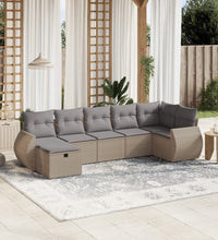 7-tlg. Garten-Sofagarnitur mit Kissen Beige Poly Rattan