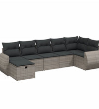 7-tlg. Garten-Sofagarnitur mit Kissen Grau Poly Rattan
