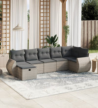 7-tlg. Garten-Sofagarnitur mit Kissen Grau Poly Rattan