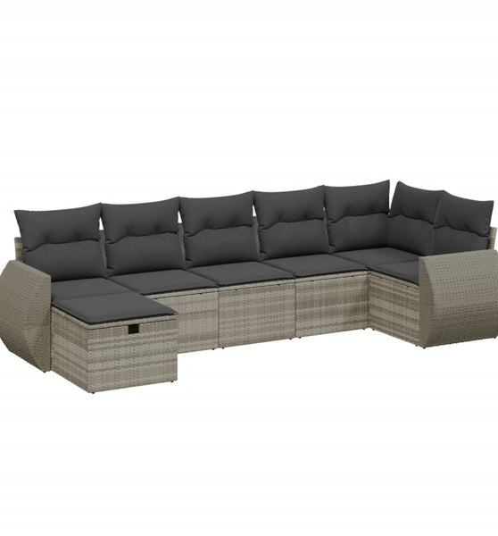 7-tlg. Garten-Sofagarnitur mit Kissen Hellgrau Poly Rattan