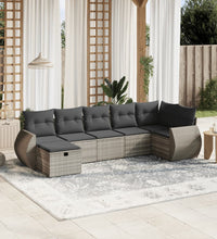 7-tlg. Garten-Sofagarnitur mit Kissen Hellgrau Poly Rattan