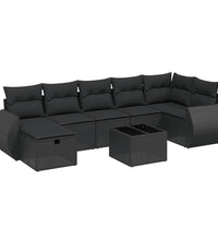 8-tlg. Garten-Sofagarnitur mit Kissen Schwarz Poly Rattan