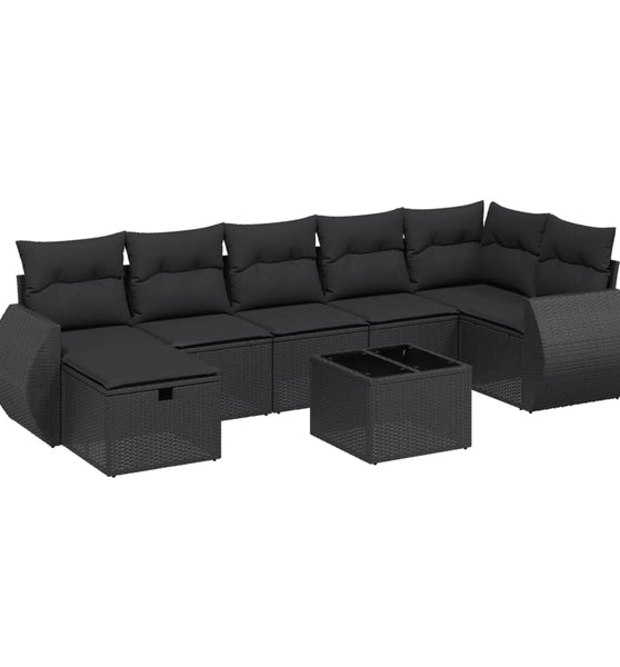 8-tlg. Garten-Sofagarnitur mit Kissen Schwarz Poly Rattan