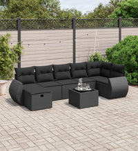 8-tlg. Garten-Sofagarnitur mit Kissen Schwarz Poly Rattan