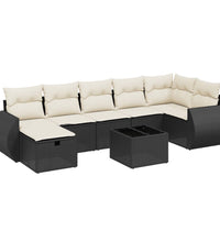 8-tlg. Garten-Sofagarnitur mit Kissen Schwarz Poly Rattan