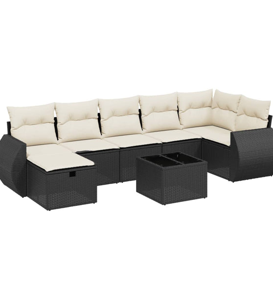 8-tlg. Garten-Sofagarnitur mit Kissen Schwarz Poly Rattan