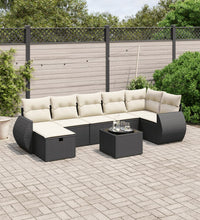 8-tlg. Garten-Sofagarnitur mit Kissen Schwarz Poly Rattan