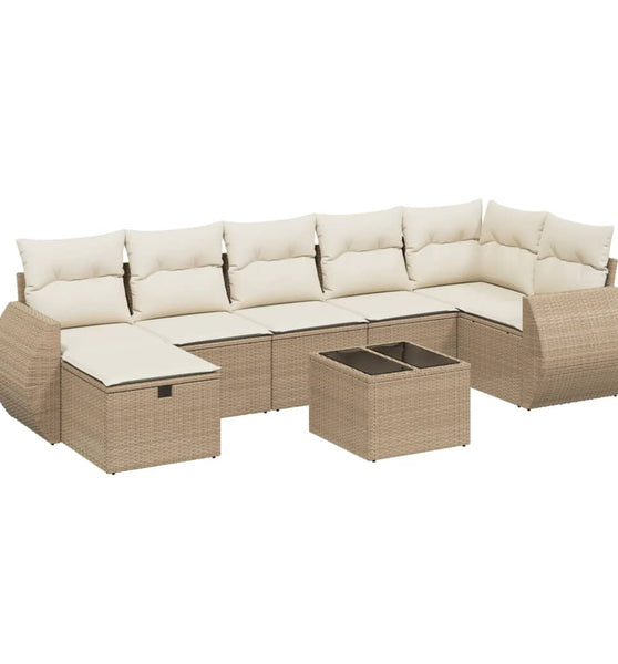 8-tlg. Garten-Sofagarnitur mit Kissen Beige Poly Rattan
