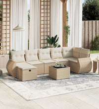 8-tlg. Garten-Sofagarnitur mit Kissen Beige Poly Rattan