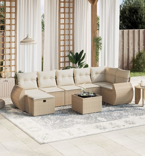 8-tlg. Garten-Sofagarnitur mit Kissen Beige Poly Rattan