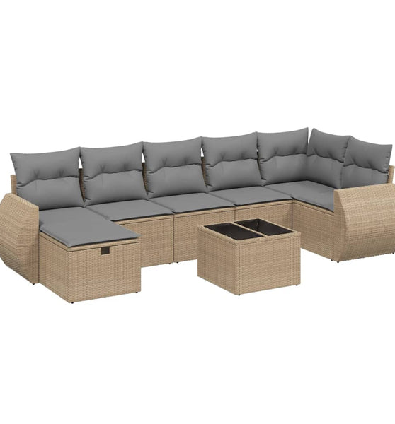 8-tlg. Garten-Sofagarnitur mit Kissen Beige Poly Rattan