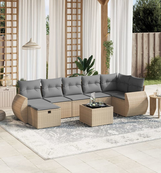 8-tlg. Garten-Sofagarnitur mit Kissen Beige Poly Rattan