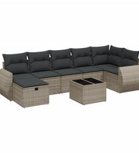 8-tlg. Garten-Sofagarnitur mit Kissen Grau Poly Rattan
