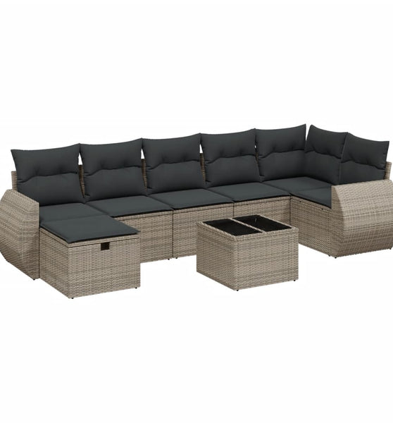 8-tlg. Garten-Sofagarnitur mit Kissen Grau Poly Rattan