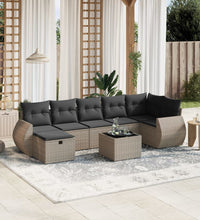 8-tlg. Garten-Sofagarnitur mit Kissen Grau Poly Rattan