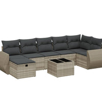 8-tlg. Garten-Sofagarnitur mit Kissen Hellgrau Poly Rattan
