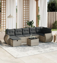 8-tlg. Garten-Sofagarnitur mit Kissen Hellgrau Poly Rattan