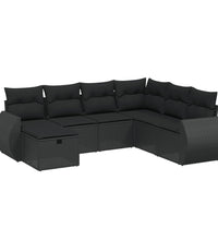 7-tlg. Garten-Sofagarnitur mit Kissen Schwarz Poly Rattan