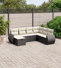 7-tlg. Garten-Sofagarnitur mit Kissen Schwarz Poly Rattan