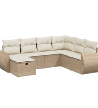 7-tlg. Garten-Sofagarnitur mit Kissen Beige Poly Rattan