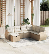 7-tlg. Garten-Sofagarnitur mit Kissen Beige Poly Rattan
