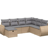 7-tlg. Garten-Sofagarnitur mit Kissen Beige Poly Rattan