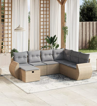 7-tlg. Garten-Sofagarnitur mit Kissen Beige Poly Rattan