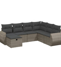 7-tlg. Garten-Sofagarnitur mit Kissen Grau Poly Rattan