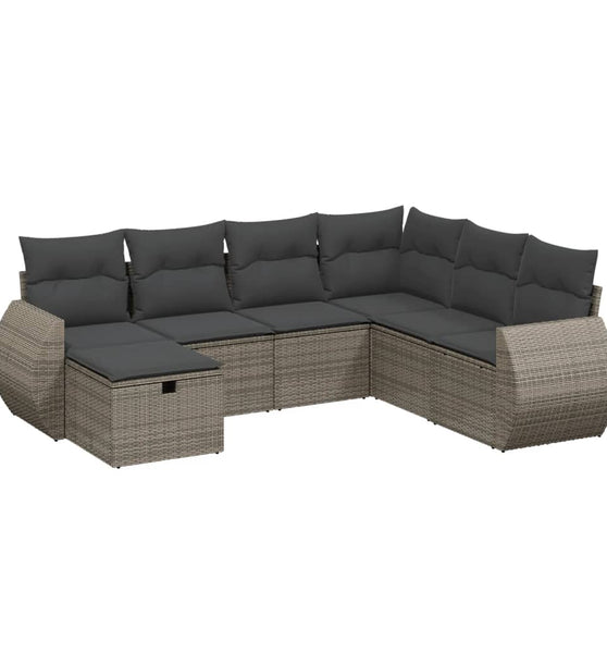 7-tlg. Garten-Sofagarnitur mit Kissen Grau Poly Rattan