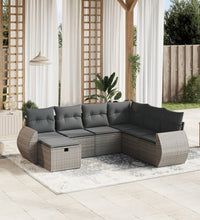 7-tlg. Garten-Sofagarnitur mit Kissen Grau Poly Rattan