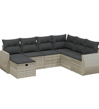 7-tlg. Garten-Sofagarnitur mit Kissen Hellgrau Poly Rattan