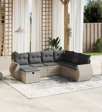 7-tlg. Garten-Sofagarnitur mit Kissen Hellgrau Poly Rattan