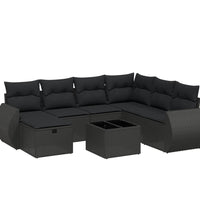 8-tlg. Garten-Sofagarnitur mit Kissen Schwarz Poly Rattan