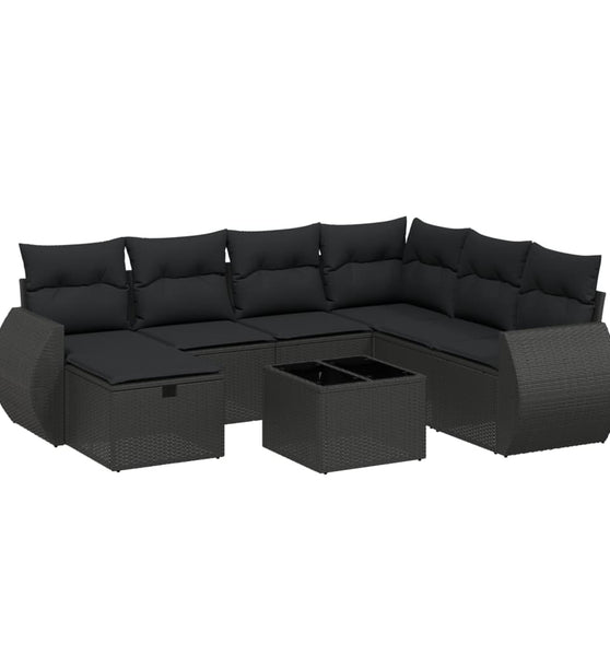 8-tlg. Garten-Sofagarnitur mit Kissen Schwarz Poly Rattan