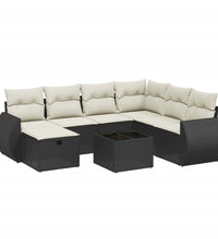 8-tlg. Garten-Sofagarnitur mit Kissen Schwarz Poly Rattan