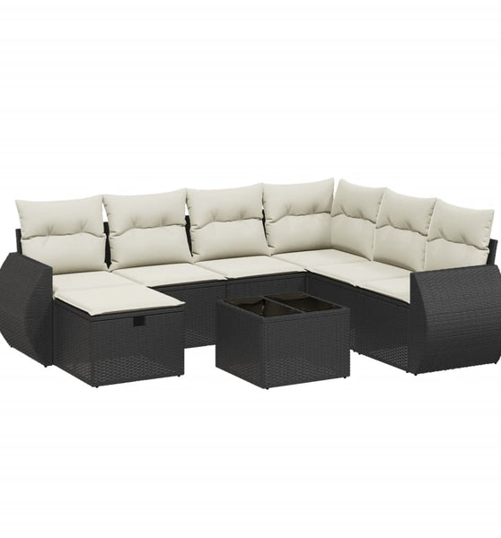 8-tlg. Garten-Sofagarnitur mit Kissen Schwarz Poly Rattan