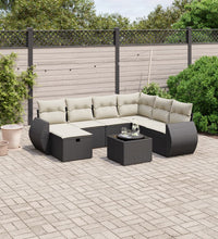 8-tlg. Garten-Sofagarnitur mit Kissen Schwarz Poly Rattan