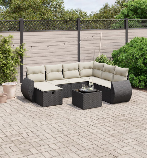 8-tlg. Garten-Sofagarnitur mit Kissen Schwarz Poly Rattan