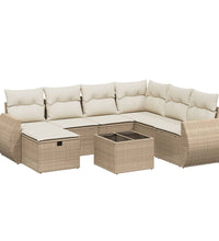 8-tlg. Garten-Sofagarnitur mit Kissen Beige Poly Rattan