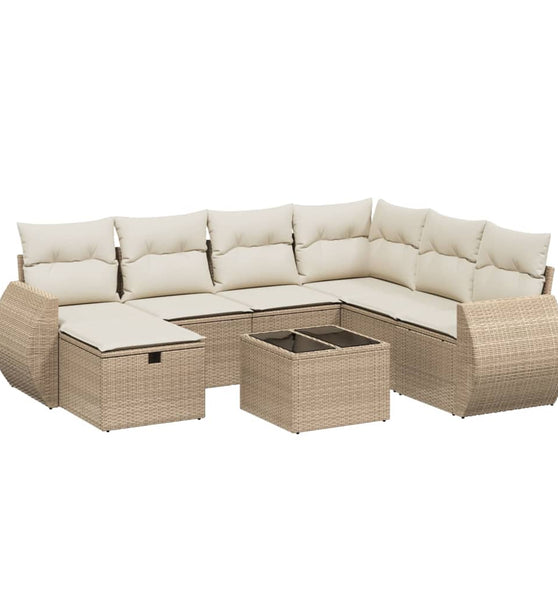 8-tlg. Garten-Sofagarnitur mit Kissen Beige Poly Rattan
