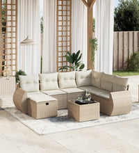 8-tlg. Garten-Sofagarnitur mit Kissen Beige Poly Rattan