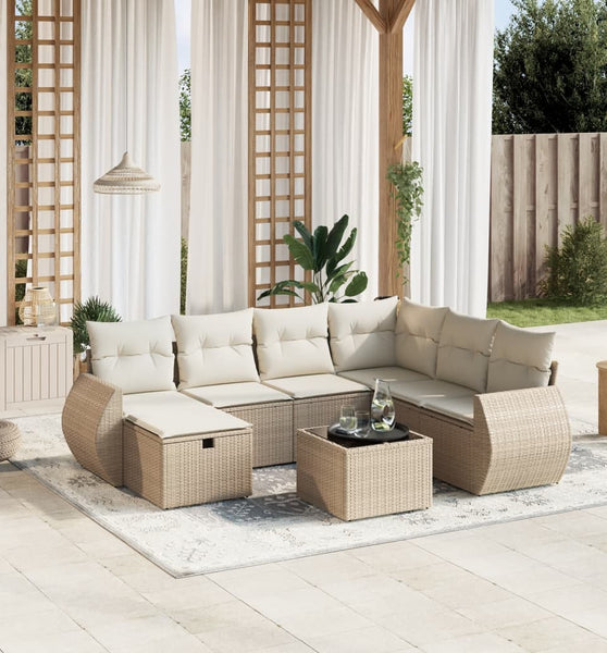 8-tlg. Garten-Sofagarnitur mit Kissen Beige Poly Rattan