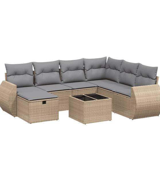 8-tlg. Garten-Sofagarnitur mit Kissen Beige Poly Rattan