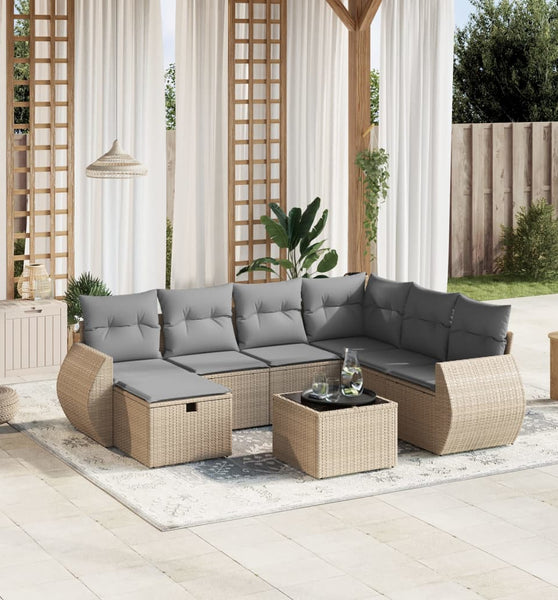8-tlg. Garten-Sofagarnitur mit Kissen Beige Poly Rattan
