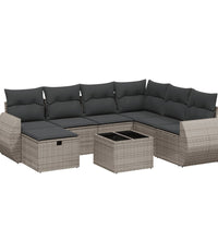 8-tlg. Garten-Sofagarnitur mit Kissen Grau Poly Rattan